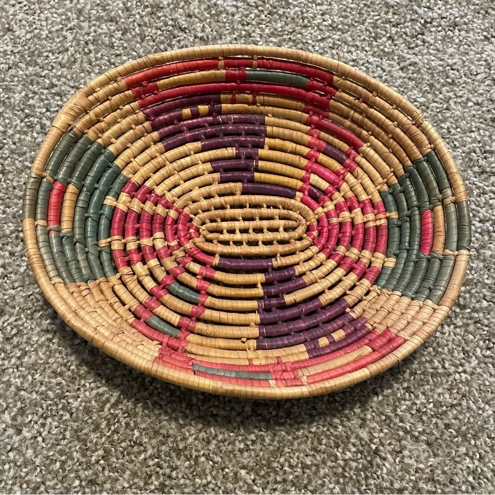 Vintage woven rattan basket wall decor colorful boho granola for